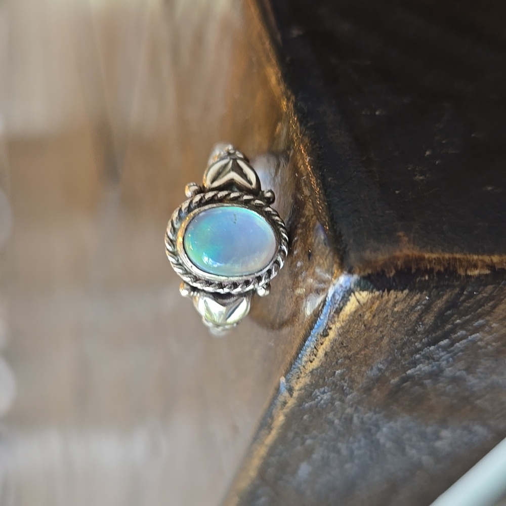 Aurora Opal Solid Sterling Silver Ring